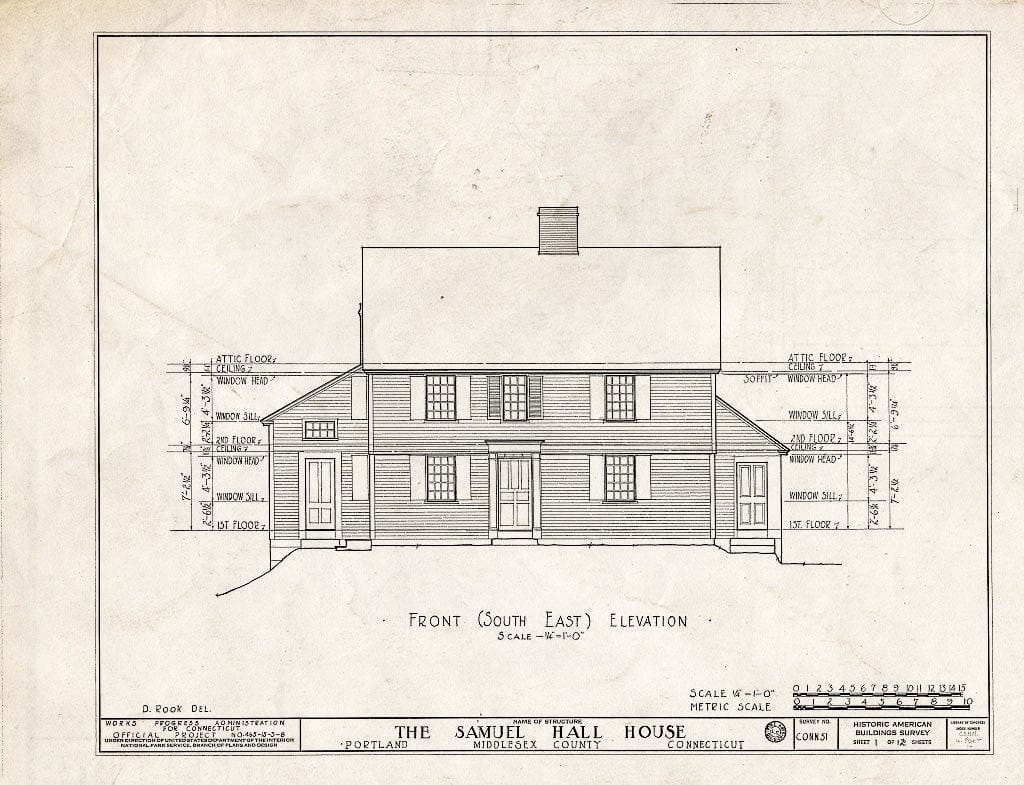 Blueprint HABS Conn,4-Port,1- (Sheet 1 of 12) - Samuel Hall House, 478 Main Street, Portland, Middlesex County, CT
