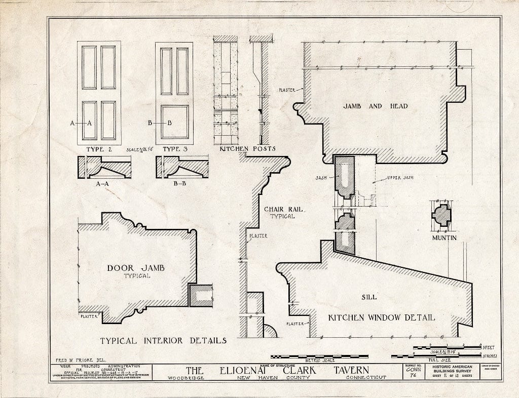 Blueprint HABS Conn,5-Wood,1- (Sheet 11 of 12) - Elioenai Clark Tavern, Old Litchfield Turnpike, Woodbridge, New Haven County, CT