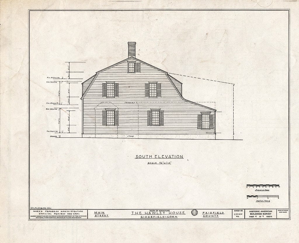 Blueprint HABS Conn,1-RIDG,2- (Sheet 4 of 9) - Reverend Thomas Hawley House, Main Street & Branchville Road, Ridgefield, Fairfield County, CT