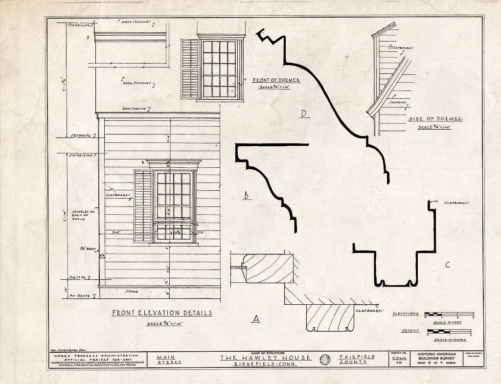 Blueprint HABS Conn,1-RIDG,2- (Sheet 8 of 9) - Reverend Thomas Hawley House, Main Street & Branchville Road, Ridgefield, Fairfield County, CT