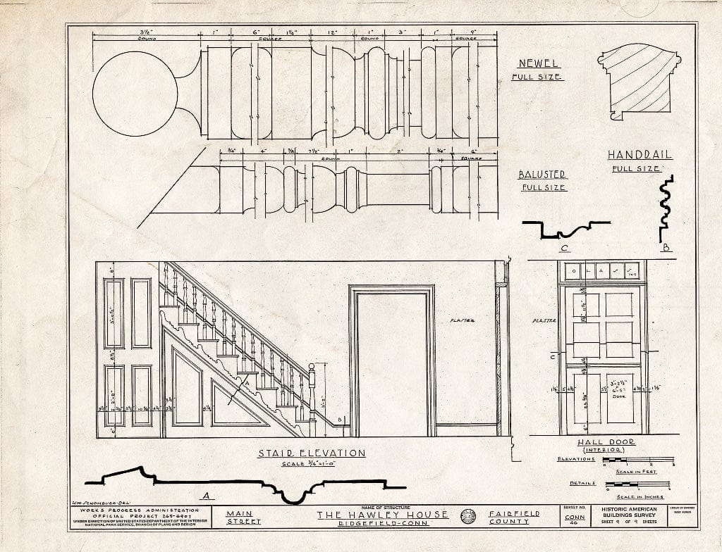 Blueprint HABS Conn,1-RIDG,2- (Sheet 9 of 9) - Reverend Thomas Hawley House, Main Street & Branchville Road, Ridgefield, Fairfield County, CT