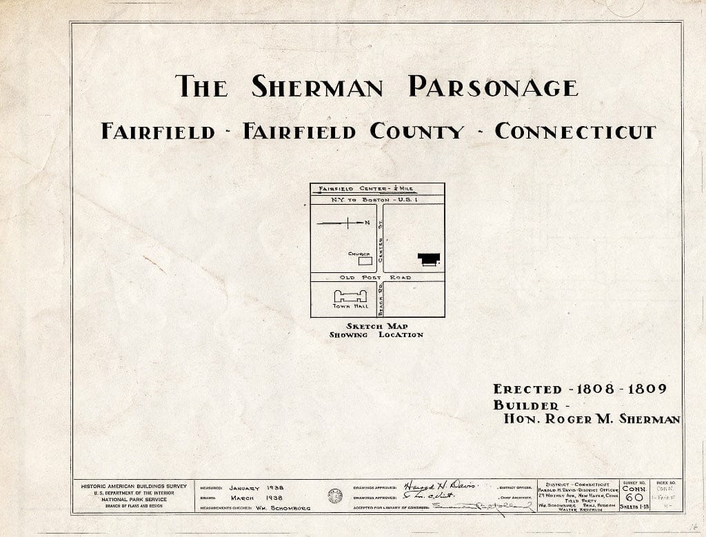 Blueprint HABS Conn,1-FAIRF,4- (Sheet 0 of 13) - Judge Roger M. Sherman House, 500 Old Post Road, Fairfield, Fairfield County, CT