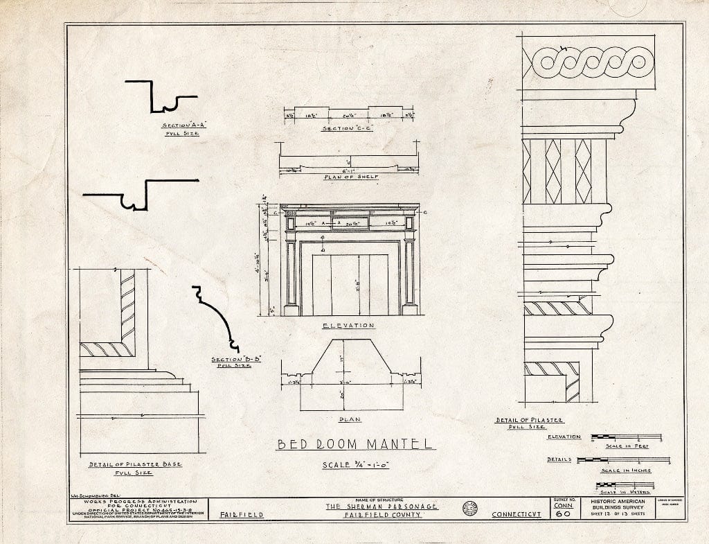 Blueprint HABS Conn,1-FAIRF,4- (Sheet 12 of 13) - Judge Roger M. Sherman House, 500 Old Post Road, Fairfield, Fairfield County, CT