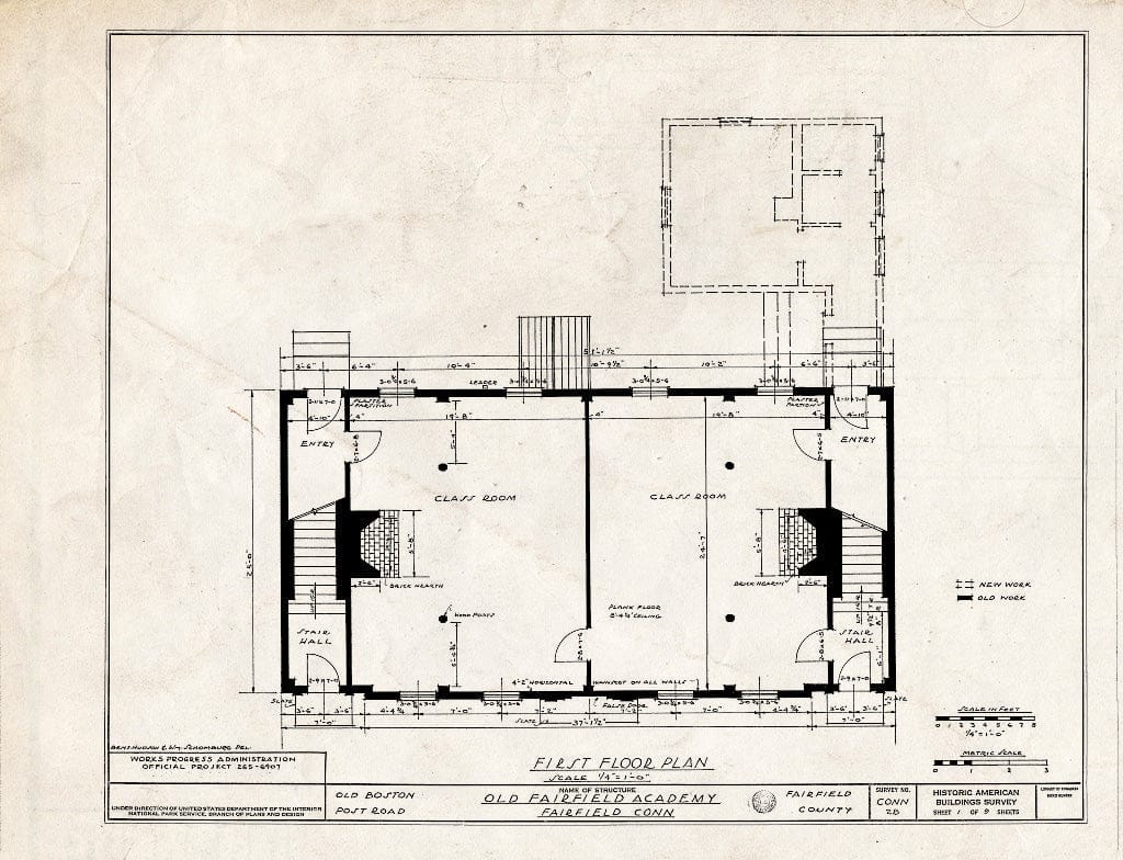 Blueprint HABS Conn,1-FAIRF,2- (Sheet 1 of 9) - Old Fairfield Academy, Boston Post Road, Fairfield, Fairfield County, CT