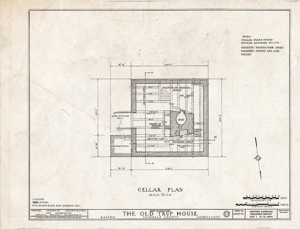 Blueprint HABS Conn,1-EATO,1- (Sheet 1 of 14) - Rudolph Trup House, Rock House Road, Easton, Fairfield County, CT