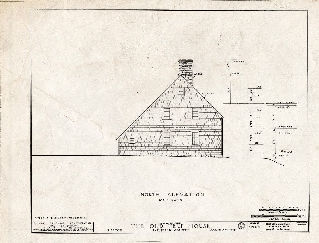 Blueprint HABS Conn,1-EATO,1- (Sheet 6 of 14) - Rudolph Trup House, Rock House Road, Easton, Fairfield County, CT