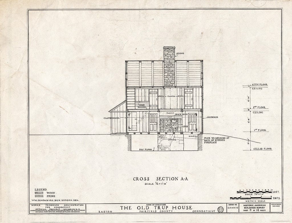Blueprint HABS Conn,1-EATO,1- (Sheet 9 of 14) - Rudolph Trup House, Rock House Road, Easton, Fairfield County, CT