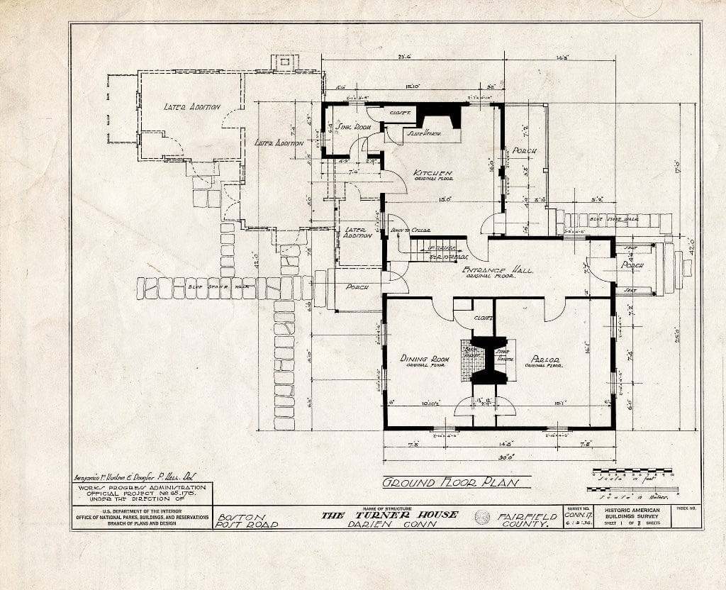 Blueprint HABS Conn,1-DAR,2- (Sheet 1 of 8) - Clock-Turner House, 1830 Boston Post Road, Darien, Fairfield County, CT