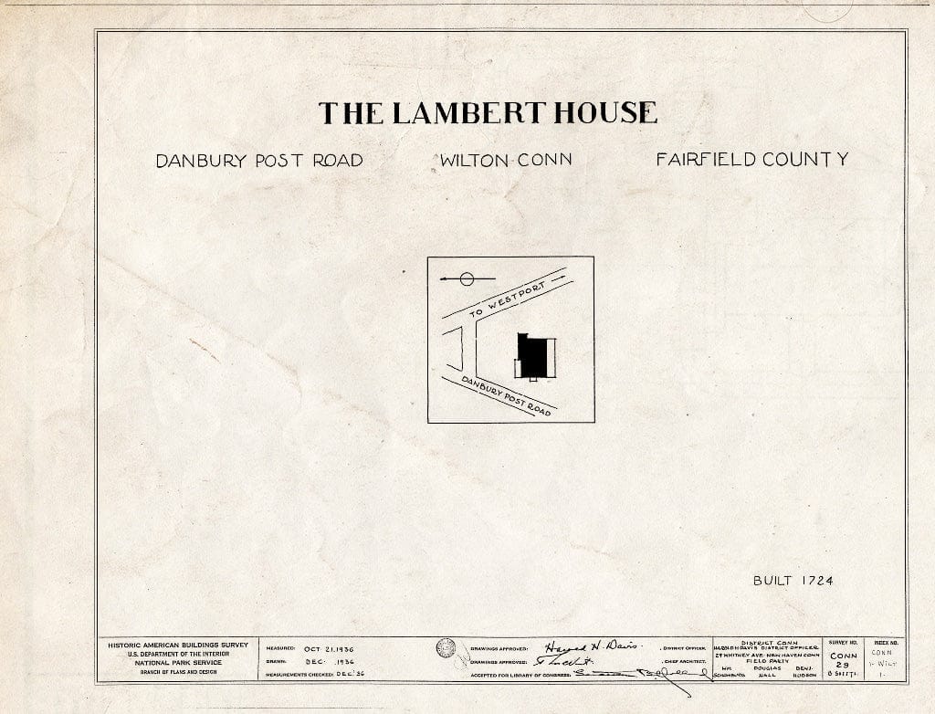 Blueprint HABS Conn,1-Wilt,1- (Sheet 0 of 8) - David Lambert House, Danbury Post Road, Wilton, Fairfield County, CT