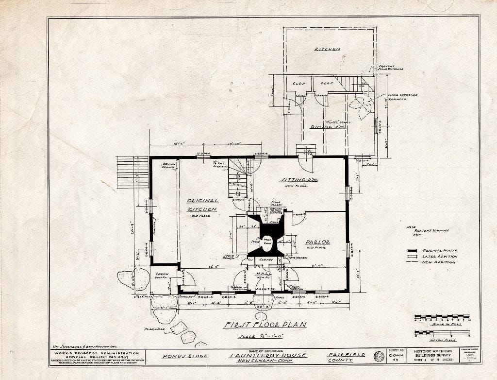 Blueprint HABS Conn,1-NECA.V,1- (Sheet 1 of 9) - Fauntleroy House, Ponus Ridge, New Canaan, Fairfield County, CT