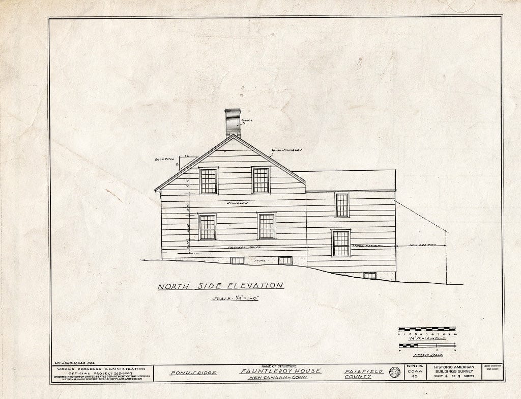 Blueprint HABS Conn,1-NECA.V,1- (Sheet 4 of 9) - Fauntleroy House, Ponus Ridge, New Canaan, Fairfield County, CT