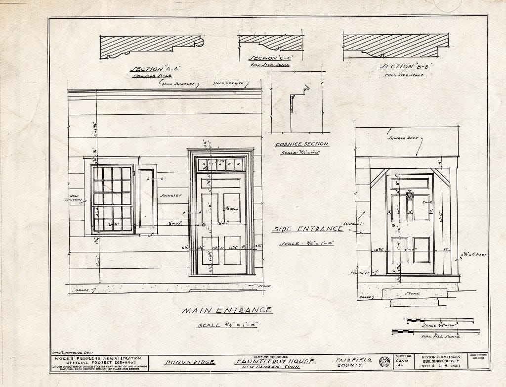 Blueprint HABS Conn,1-NECA.V,1- (Sheet 8 of 9) - Fauntleroy House, Ponus Ridge, New Canaan, Fairfield County, CT