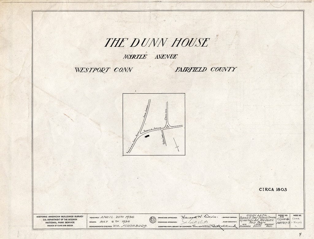 Blueprint HABS Conn,1-WESPO,1- (Sheet 0 of 7) - Dunn House, Myrtle Avenue, Westport, Fairfield County, CT