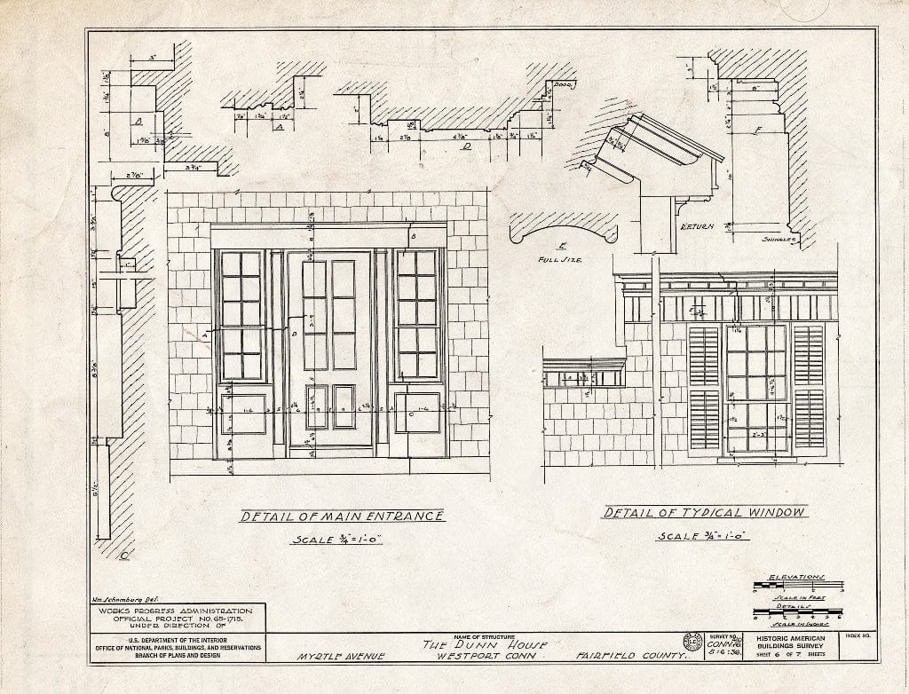 Blueprint HABS Conn,1-WESPO,1- (Sheet 6 of 7) - Dunn House, Myrtle Avenue, Westport, Fairfield County, CT