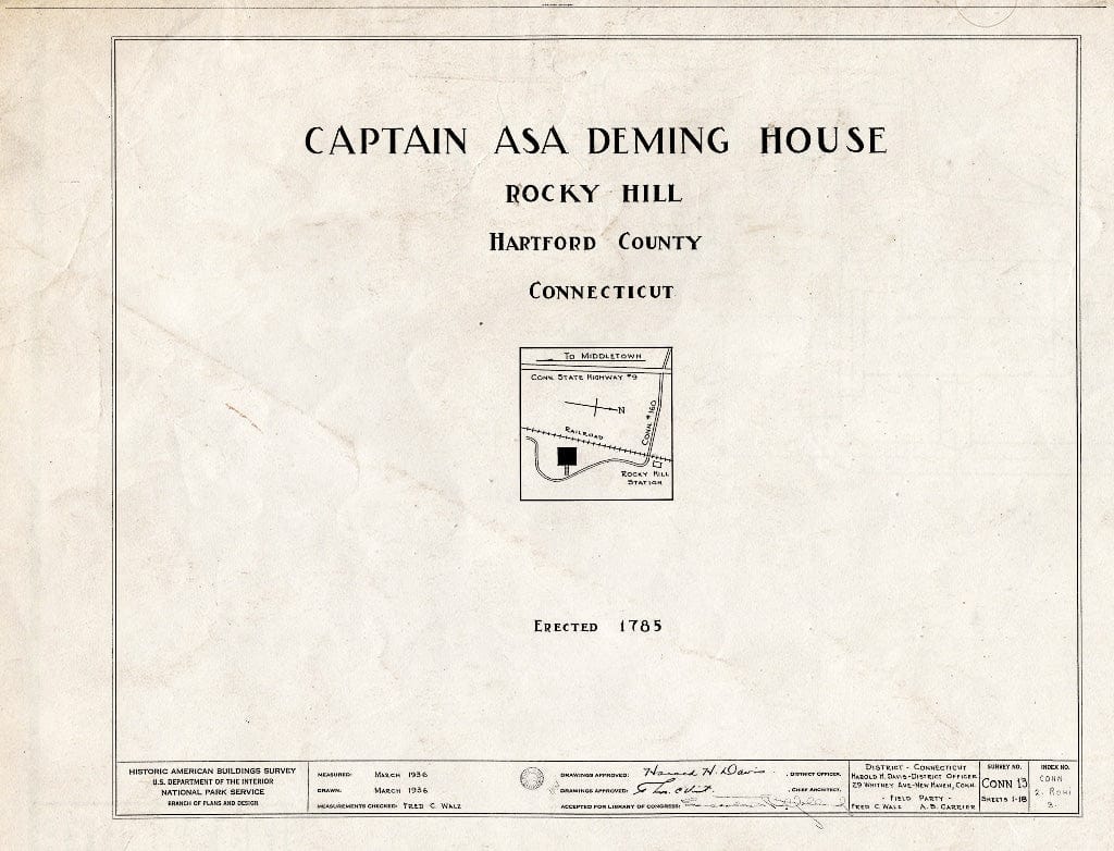 Blueprint HABS Conn,2-ROHI,3- (Sheet 0 of 18) - Captain ASA Deming House, Rocky Hill (Moved to MA, Wellesley), Rocky Hill, Hartford County, CT