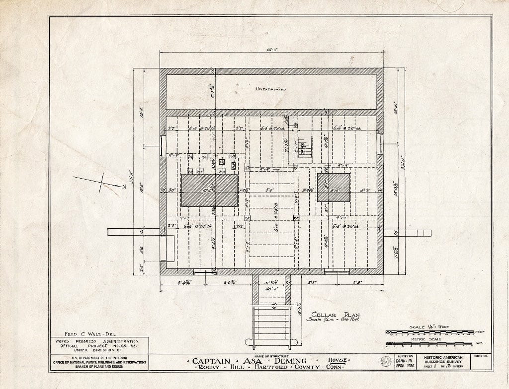 Blueprint HABS Conn,2-ROHI,3- (Sheet 1 of 18) - Captain ASA Deming House, Rocky Hill (Moved to MA, Wellesley), Rocky Hill, Hartford County, CT