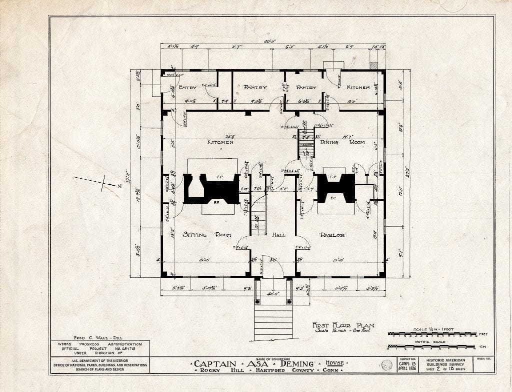 Blueprint HABS Conn,2-ROHI,3- (Sheet 2 of 18) - Captain ASA Deming House, Rocky Hill (Moved to MA, Wellesley), Rocky Hill, Hartford County, CT