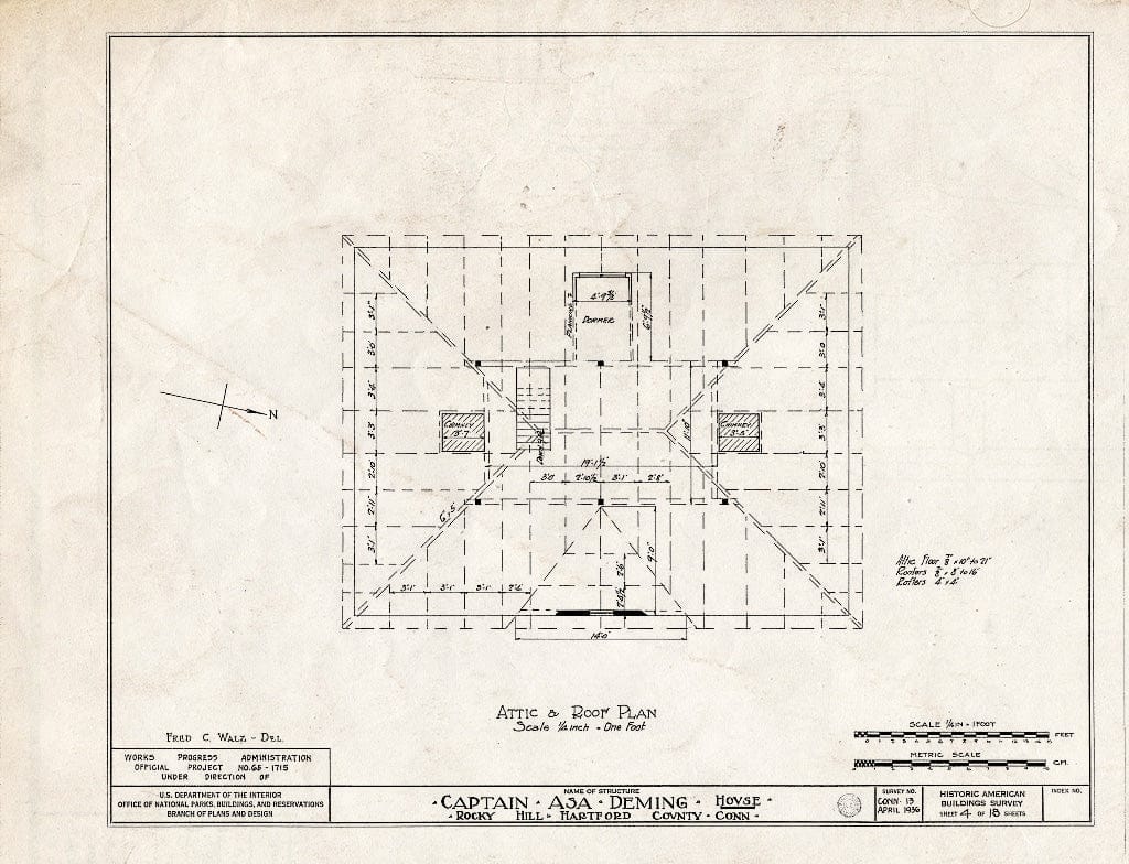Blueprint HABS Conn,2-ROHI,3- (Sheet 4 of 18) - Captain ASA Deming House, Rocky Hill (Moved to MA, Wellesley), Rocky Hill, Hartford County, CT