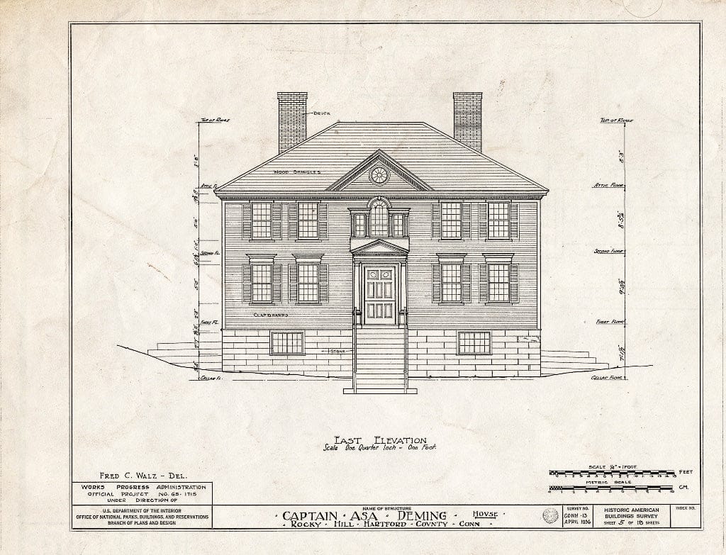 Blueprint HABS Conn,2-ROHI,3- (Sheet 5 of 18) - Captain ASA Deming House, Rocky Hill (Moved to MA, Wellesley), Rocky Hill, Hartford County, CT