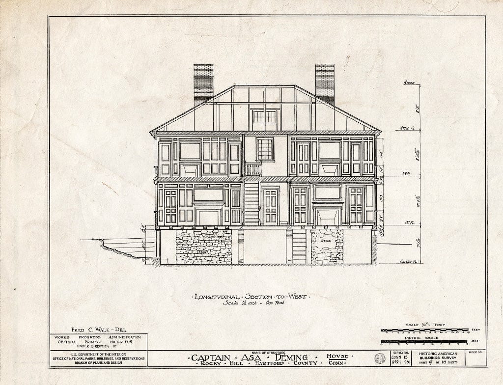 Blueprint HABS Conn,2-ROHI,3- (Sheet 9 of 18) - Captain ASA Deming House, Rocky Hill (Moved to MA, Wellesley), Rocky Hill, Hartford County, CT