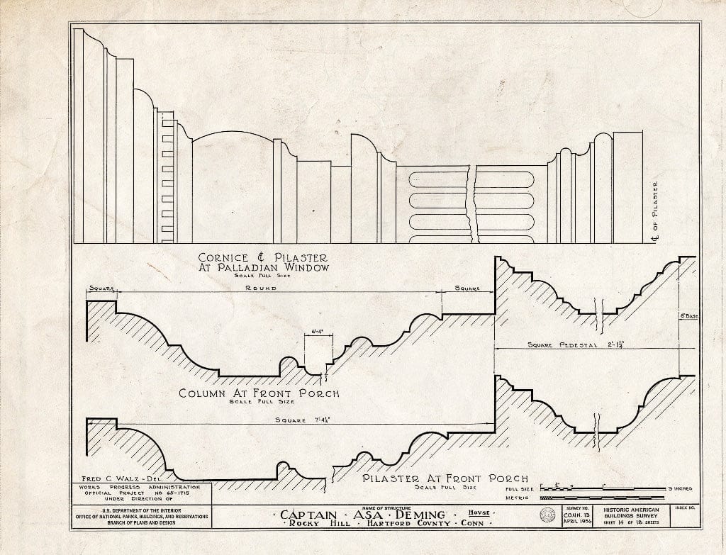 Blueprint HABS Conn,2-ROHI,3- (Sheet 14 of 18) - Captain ASA Deming House, Rocky Hill (Moved to MA, Wellesley), Rocky Hill, Hartford County, CT
