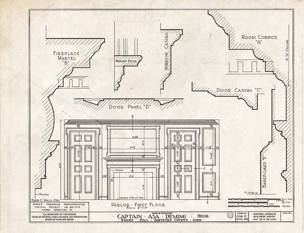 Blueprint HABS Conn,2-ROHI,3- (Sheet 15 of 18) - Captain ASA Deming House, Rocky Hill (Moved to MA, Wellesley), Rocky Hill, Hartford County, CT