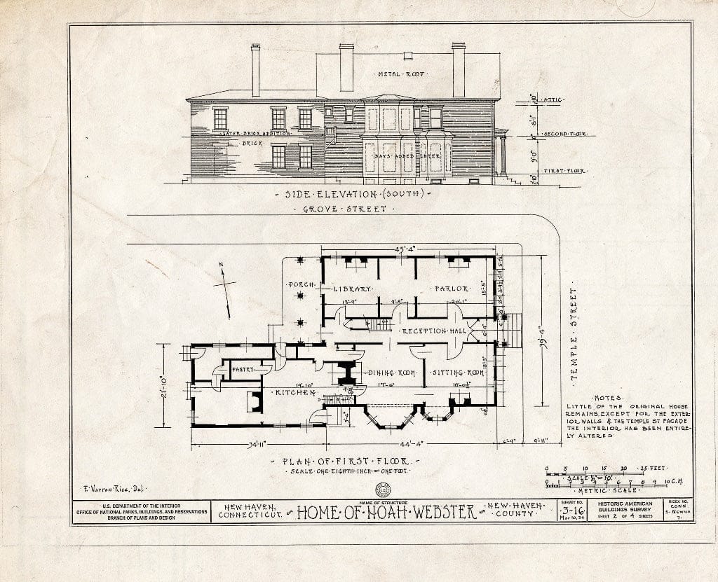 Blueprint HABS Conn,5-NEWHA,7- (Sheet 2 of 4) - Noah Webster House, Temple & Grove Streets (Moved to MI, Dearborn), New Haven, New Haven County, CT