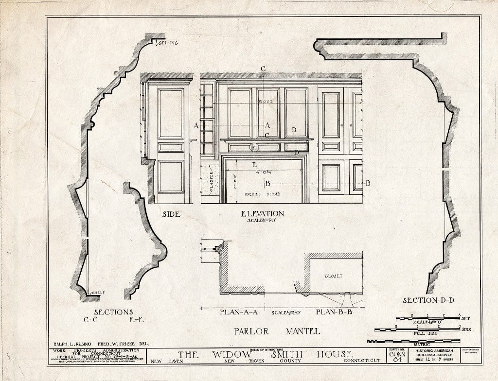 Blueprint HABS Conn,5-NEWHA,10- (Sheet 12 of 19) - Widow Smith House, 1706 Quinnipiac Avenue, New Haven, New Haven County, CT