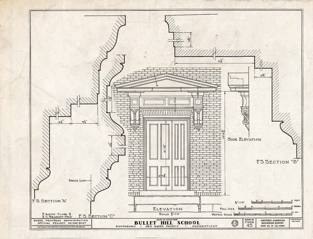Blueprint HABS Conn,5-SOUB,7- (Sheet 10 of 13) - Bullet Hill School, U.S. Routes 6 & 202, Southbury, New Haven County, CT