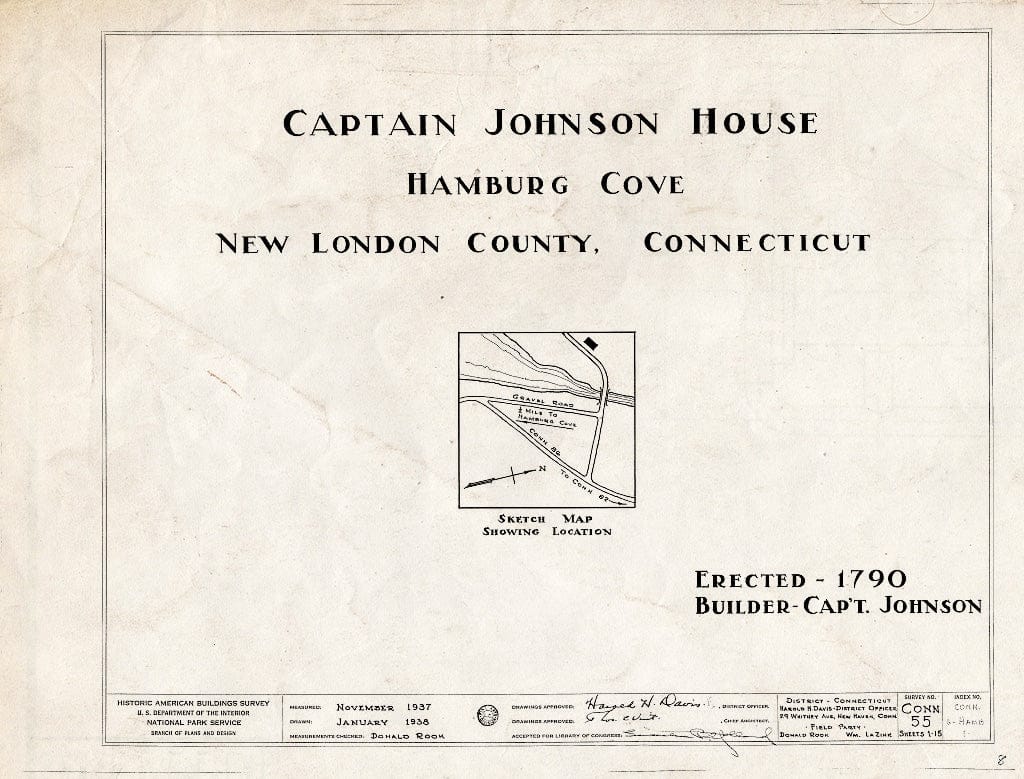 Blueprint HABS Conn,6-HAMB,1- (Sheet 0 of 15) - Captain Johnson House, Hamburg Cove, Hamburg, New London County, CT
