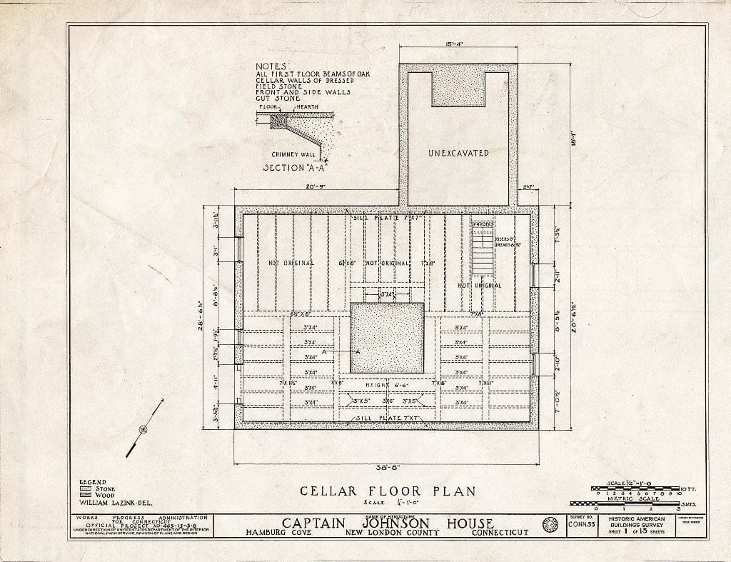 Blueprint HABS Conn,6-HAMB,1- (Sheet 1 of 15) - Captain Johnson House, Hamburg Cove, Hamburg, New London County, CT