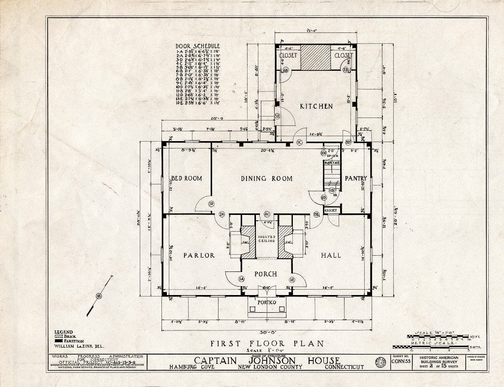 Blueprint HABS Conn,6-HAMB,1- (Sheet 2 of 15) - Captain Johnson House, Hamburg Cove, Hamburg, New London County, CT