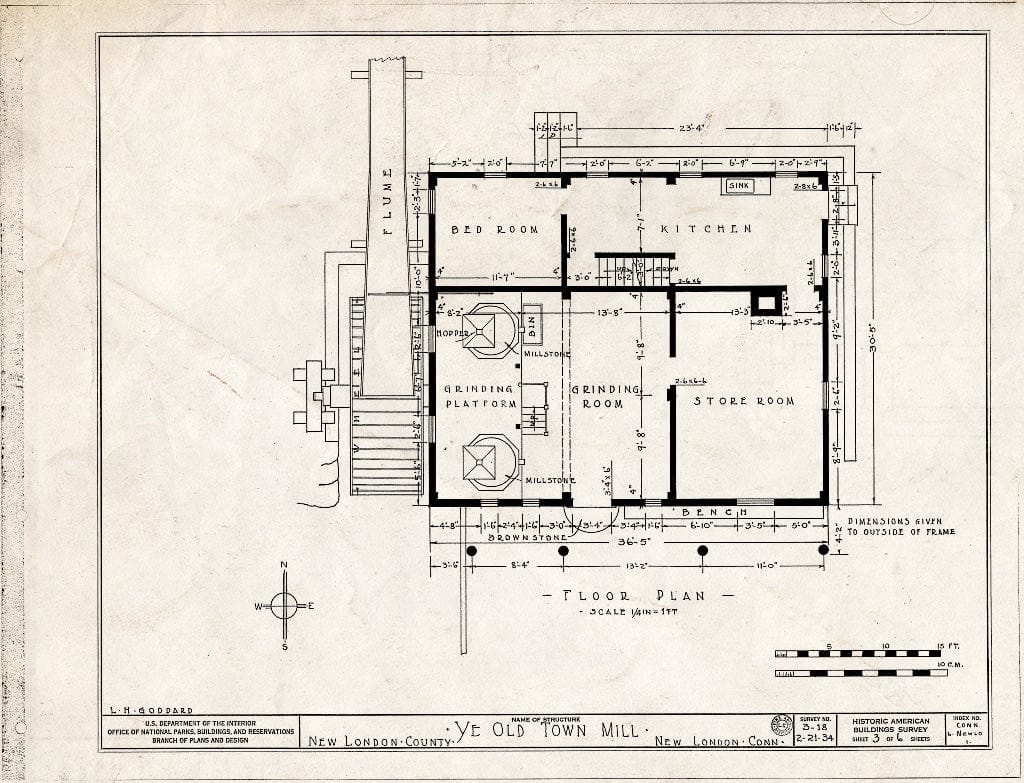 Blueprint HABS Conn,6-NEWLO,1- (Sheet 3 of 6) - Old Town Mill, Mill Brook, Near Mill Street, New London, New London County, CT