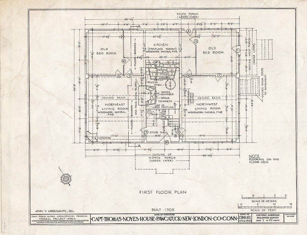 Blueprint HABS Conn,6-PAWC,1- (Sheet 2 of 20) - Captain Thomas Noyes House, Old Pequot Trail, Pawcatuck, New London County, CT