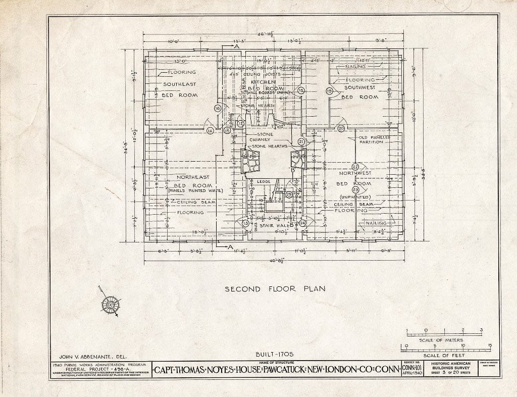 Blueprint HABS Conn,6-PAWC,1- (Sheet 3 of 20) - Captain Thomas Noyes House, Old Pequot Trail, Pawcatuck, New London County, CT