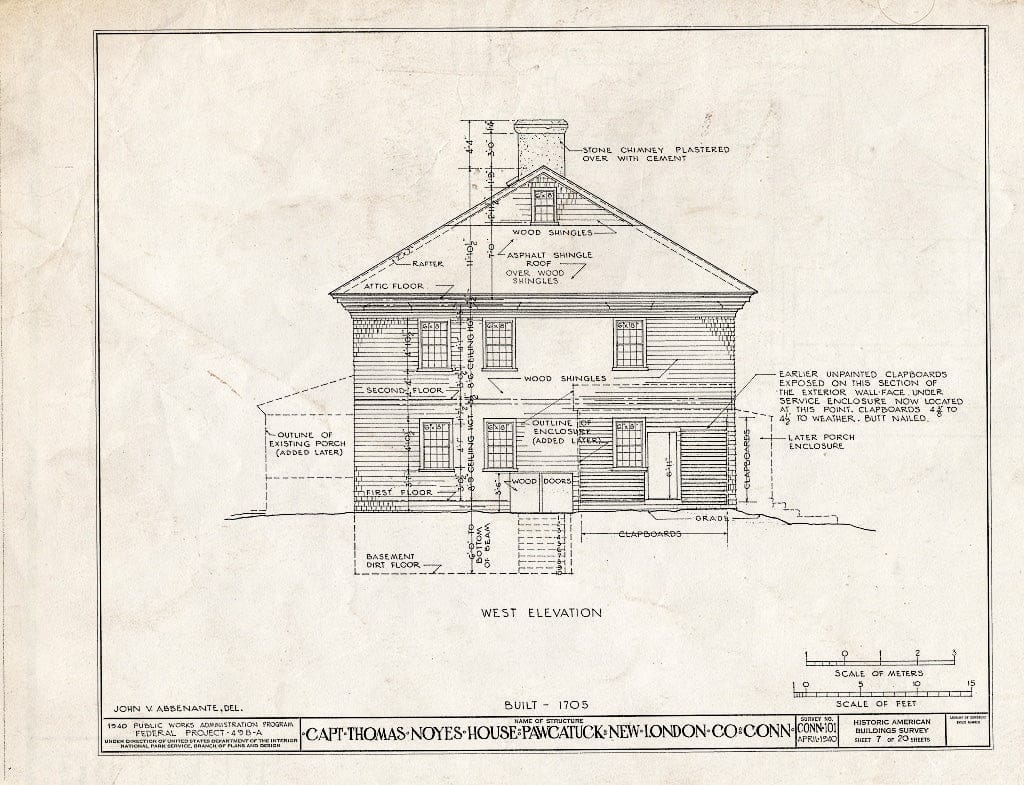 Blueprint HABS Conn,6-PAWC,1- (Sheet 7 of 20) - Captain Thomas Noyes House, Old Pequot Trail, Pawcatuck, New London County, CT