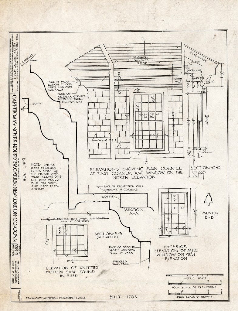 Blueprint HABS Conn,6-PAWC,1- (Sheet 9 of 20) - Captain Thomas Noyes House, Old Pequot Trail, Pawcatuck, New London County, CT