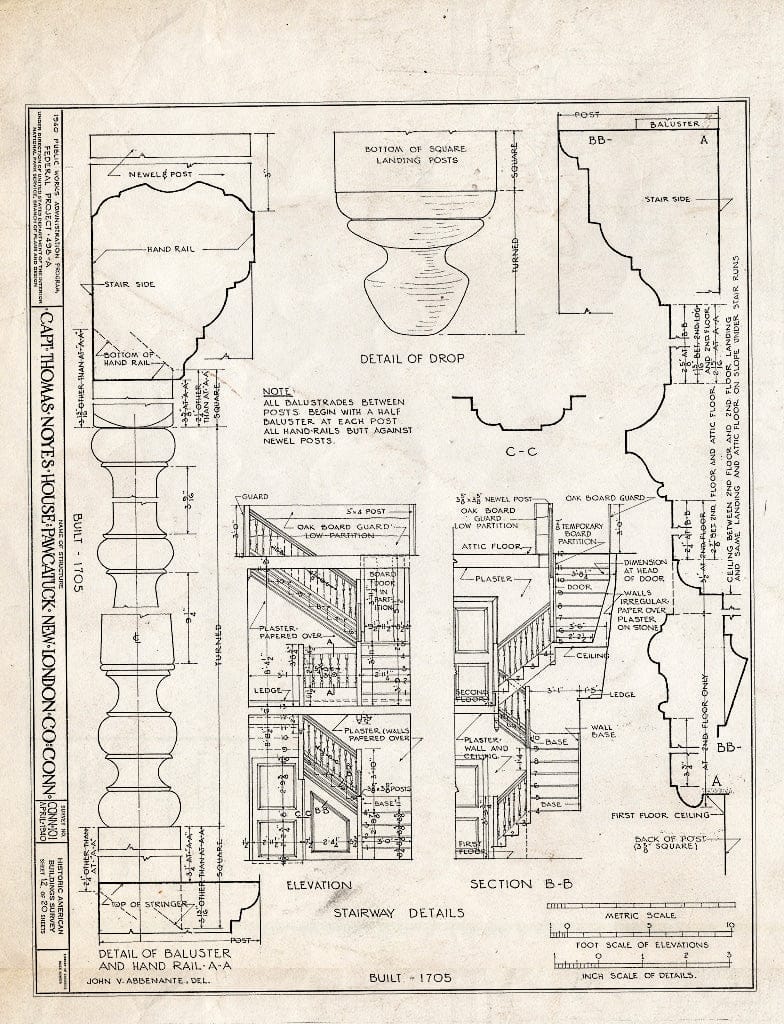 Blueprint HABS Conn,6-PAWC,1- (Sheet 12 of 20) - Captain Thomas Noyes House, Old Pequot Trail, Pawcatuck, New London County, CT