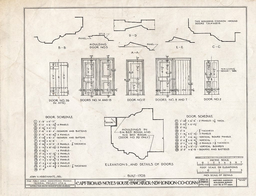 Blueprint HABS Conn,6-PAWC,1- (Sheet 16 of 20) - Captain Thomas Noyes House, Old Pequot Trail, Pawcatuck, New London County, CT
