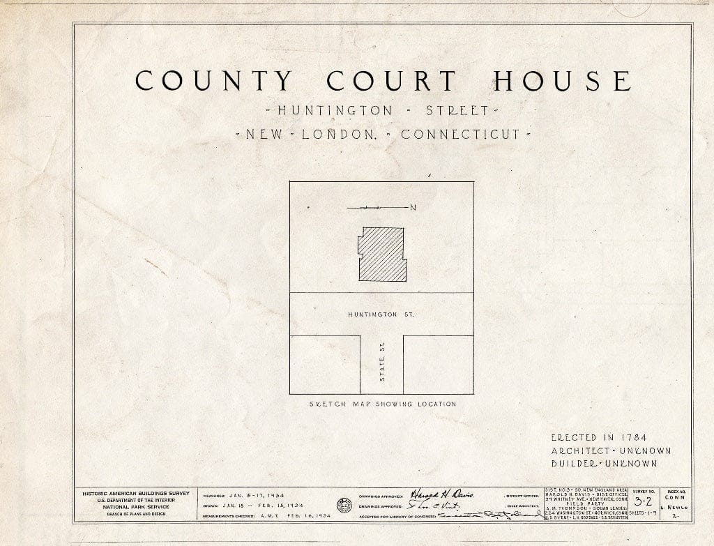 Blueprint HABS Conn,6-NEWLO,2- (Sheet 0 of 9) - County Courthouse, State & Huntington Streets, New London, New London County, CT