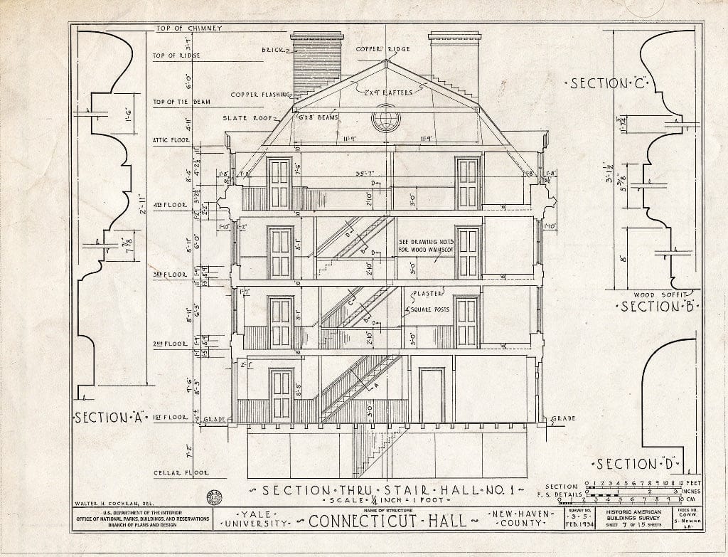 Blueprint HABS Conn,5-NEWHA,6A- (Sheet 7 of 15) - Yale University, Connecticut Hall, New Haven, New Haven County, CT