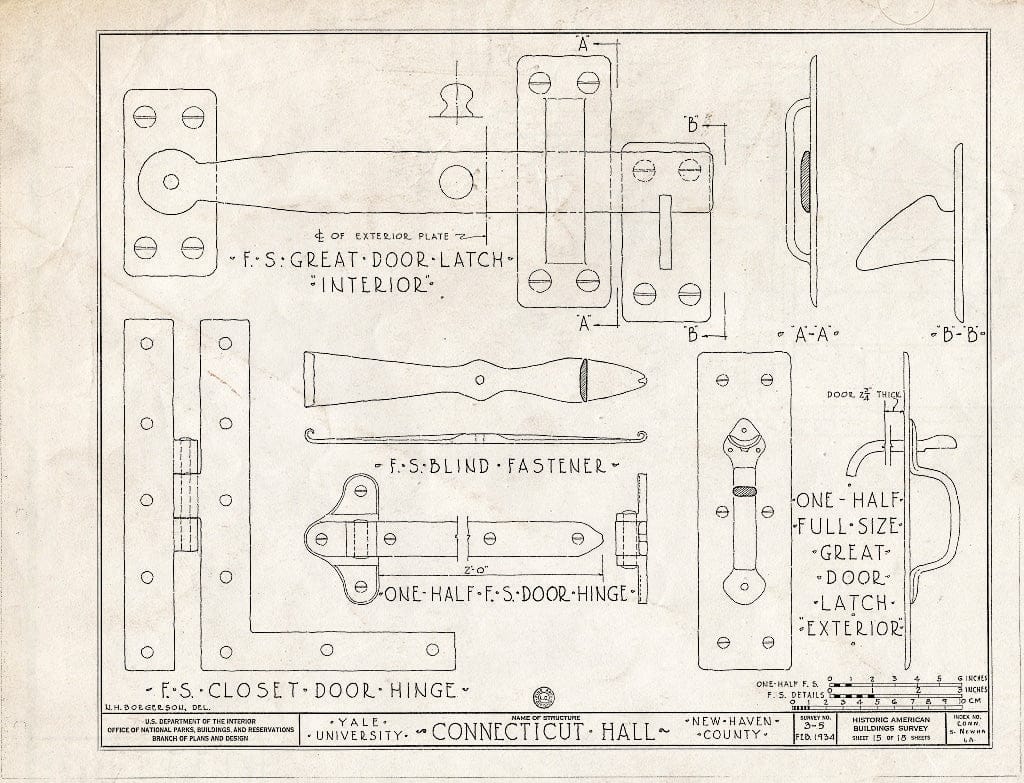 Blueprint HABS Conn,5-NEWHA,6A- (Sheet 15 of 15) - Yale University, Connecticut Hall, New Haven, New Haven County, CT