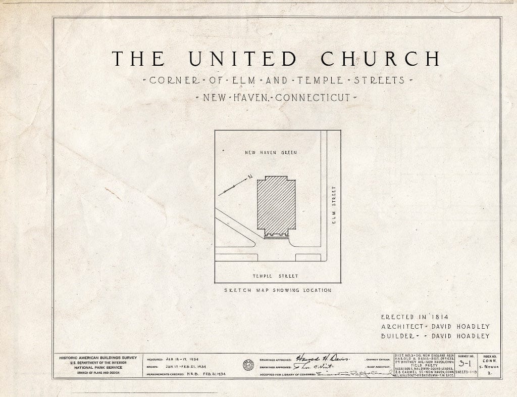 Blueprint HABS Conn,5-NEWHA,2- (Sheet 0 of 13) - United Church, Elm & Temple Streets, New Haven, New Haven County, CT