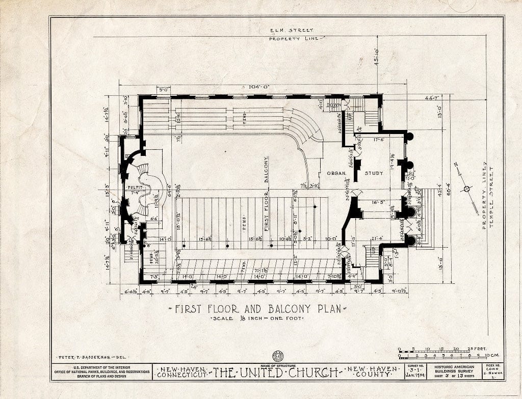 Blueprint HABS Conn,5-NEWHA,2- (Sheet 3 of 13) - United Church, Elm & Temple Streets, New Haven, New Haven County, CT