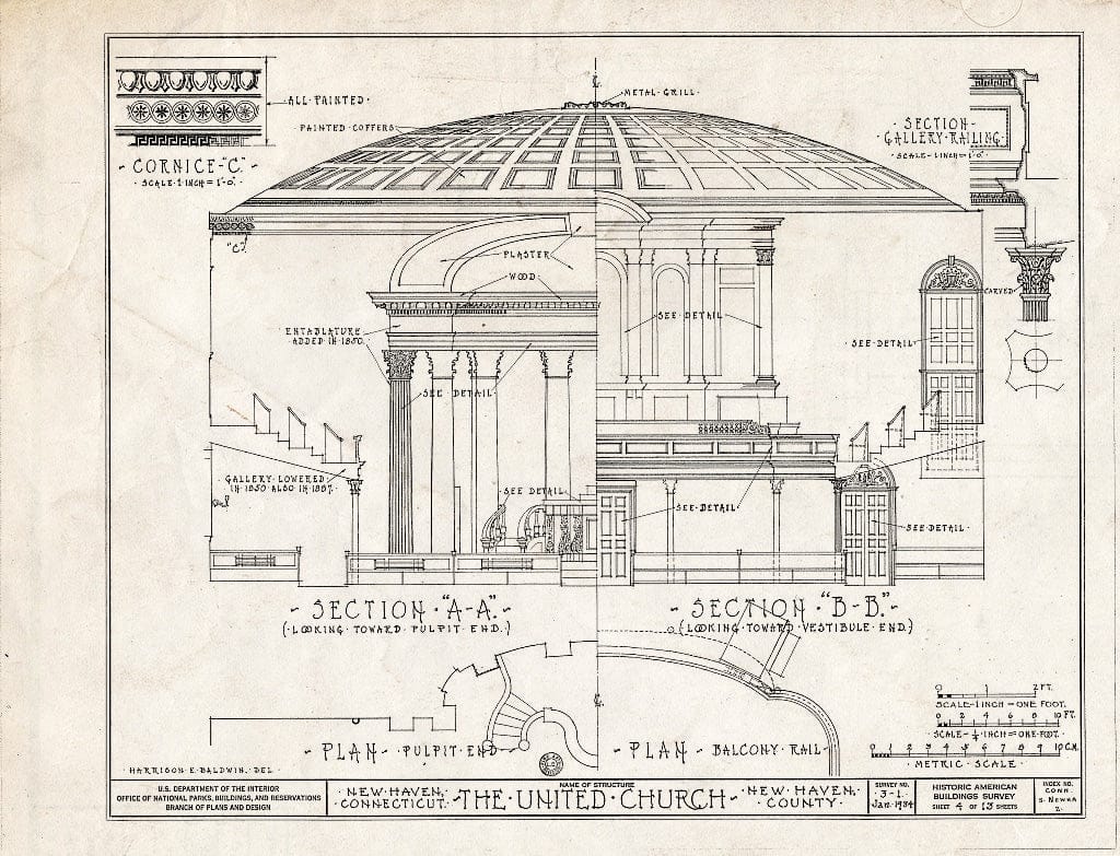 Blueprint HABS Conn,5-NEWHA,2- (Sheet 4 of 13) - United Church, Elm & Temple Streets, New Haven, New Haven County, CT
