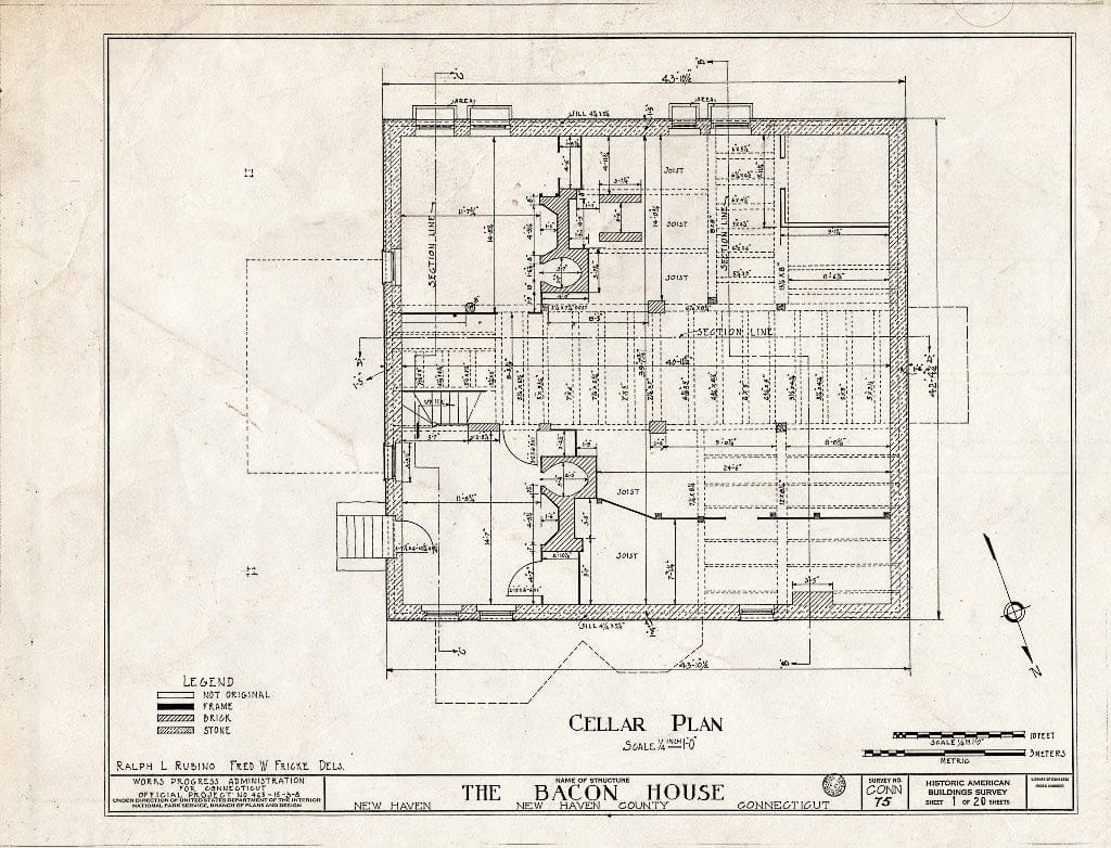 Blueprint HABS Conn,5-NEWHA,9- (Sheet 1 of 20) - Chandler-Bacon House, 247 Church Street, New Haven, New Haven County, CT