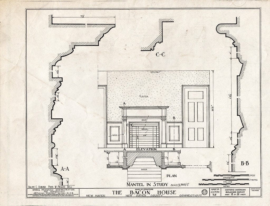 Blueprint HABS Conn,5-NEWHA,9- (Sheet 13 of 20) - Chandler-Bacon House, 247 Church Street, New Haven, New Haven County, CT