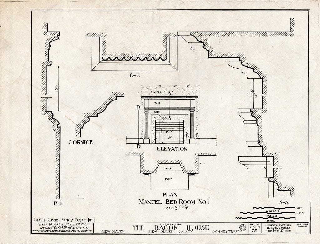 Blueprint HABS Conn,5-NEWHA,9- (Sheet 14 of 20) - Chandler-Bacon House, 247 Church Street, New Haven, New Haven County, CT