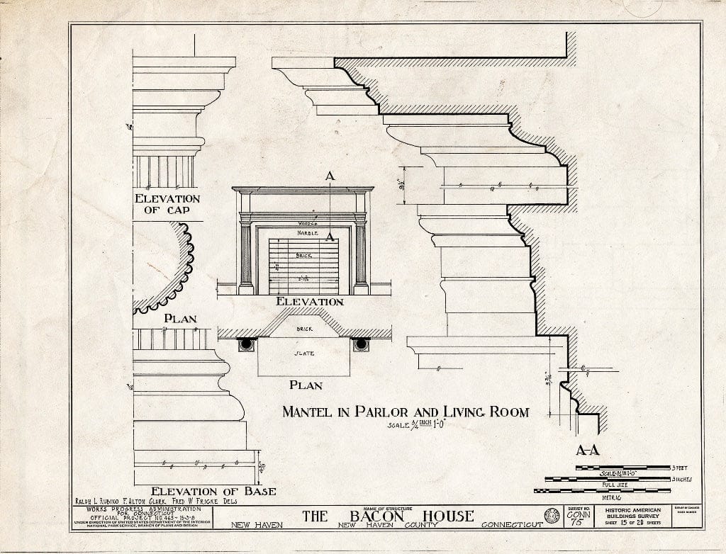 Blueprint HABS Conn,5-NEWHA,9- (Sheet 15 of 20) - Chandler-Bacon House, 247 Church Street, New Haven, New Haven County, CT