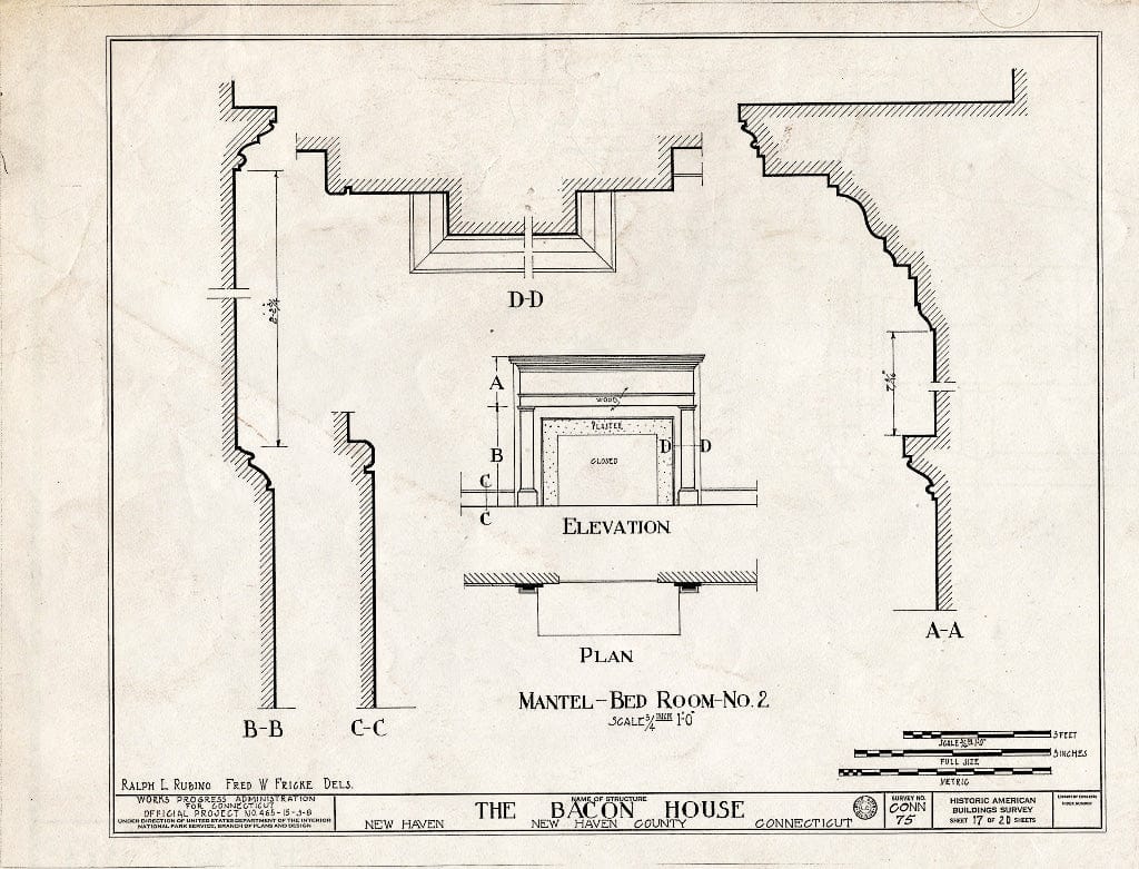 Blueprint HABS Conn,5-NEWHA,9- (Sheet 17 of 20) - Chandler-Bacon House, 247 Church Street, New Haven, New Haven County, CT